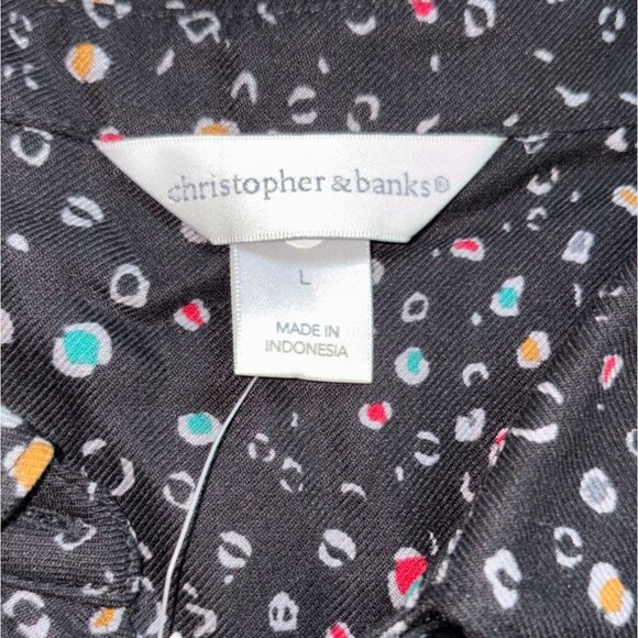 Christopher & Banks Womens Collared Button Front Blouse-Black-Size L-NWT - Picture 4 of 6